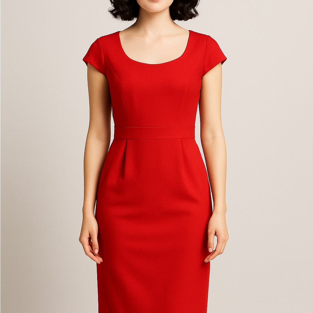 Calvin Klein Red Midi Dress with Cap Sleeves